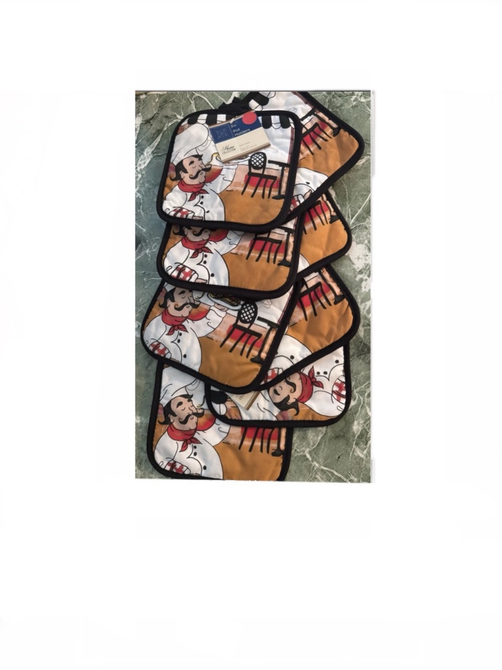 8 Count - Fabric Printed Kitchen Potholders Italian Bistro Cooking Chef Themed
